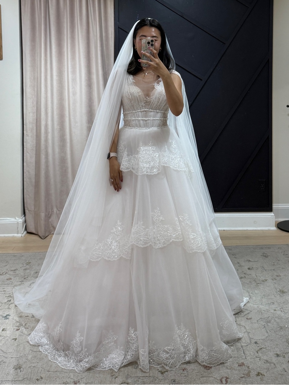 Ivory Lace Tiered A Line Wedding Dress